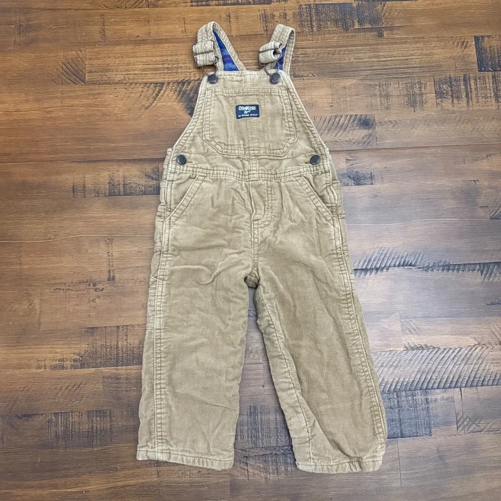 OshKosh Corduroy Overalls Plaid Flannel Lined Cuffed Bottoms Adjust. Straps 18M‎